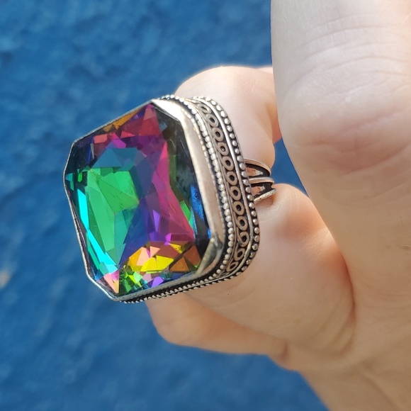 New Oversized Mystic Topaz 925 Silver Statement Ring. - Picture 3 of 16